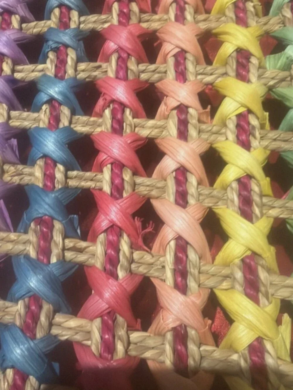 Sun And Sand Purse Straw Woven Tote Zip Closure 2 Pockets Inside Rainbow Colors